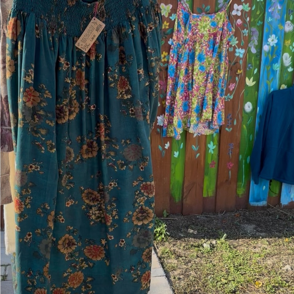 NATURAL LIFE Teal Maxi Skirt with Burnt Orange Floral Print